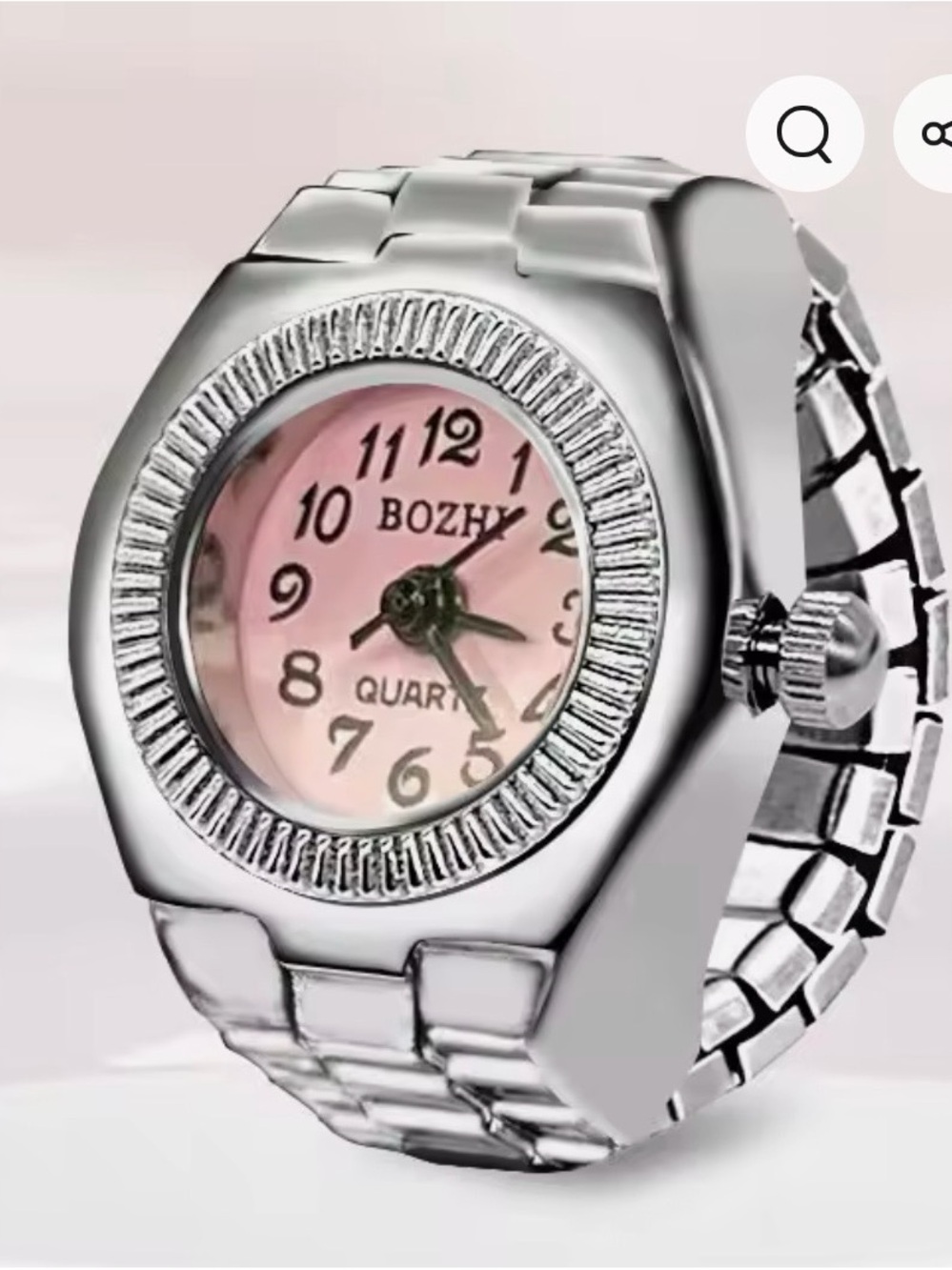 Available Soon, Women's Pink Dial Silver Ring Watch